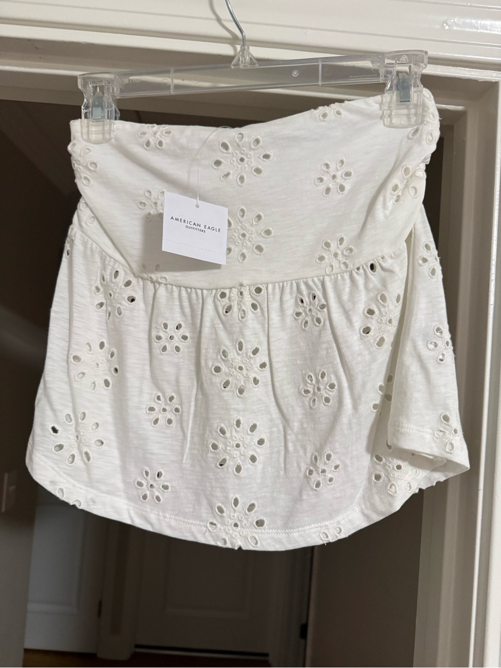 American Eagle Outfitters Cream Eyelet Strapless Top